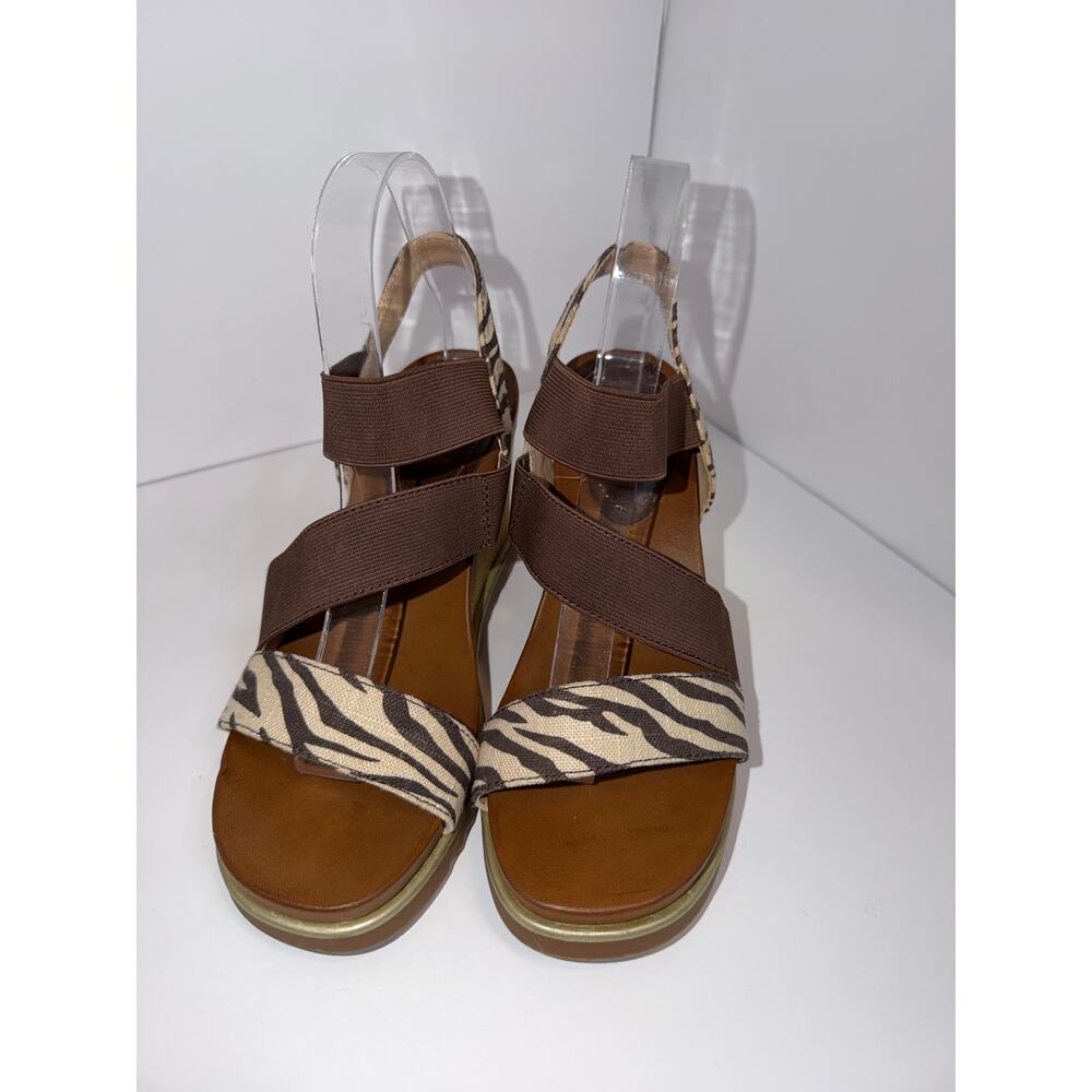 Lucca Lane Delaney Zebra Print Espadrille Wedge Sandals Brown Elastic 8.5M